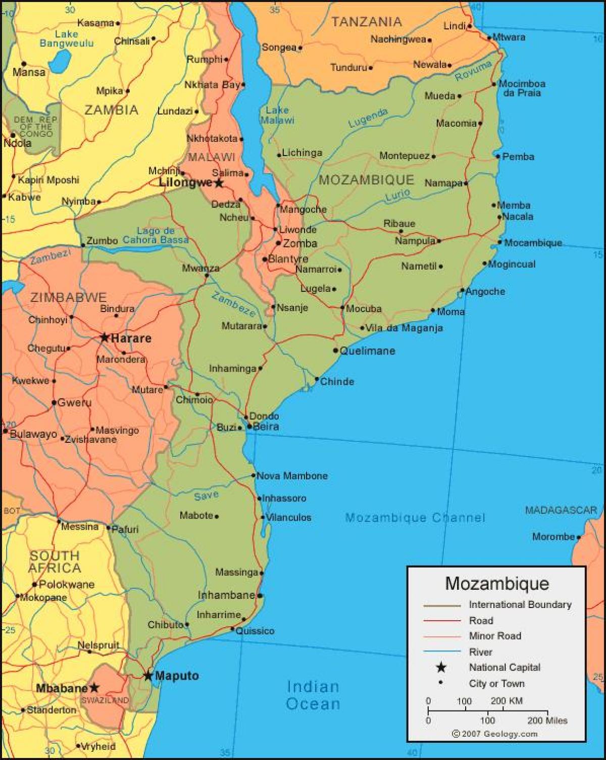 map of Mozambique coastline
