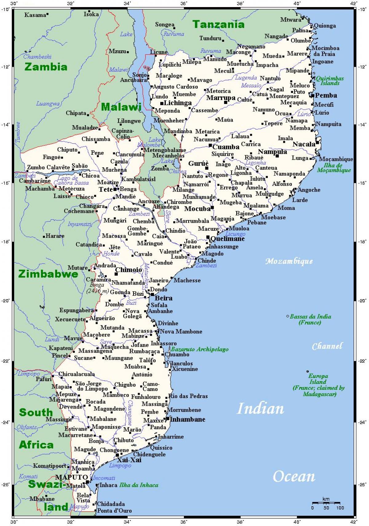 map of Mozambique cities