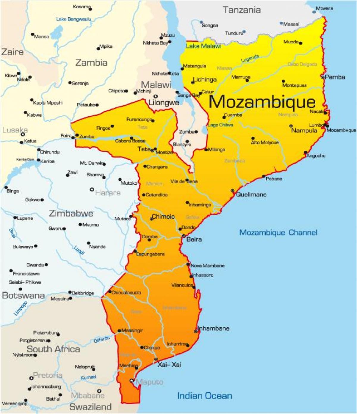 the map of Mozambique